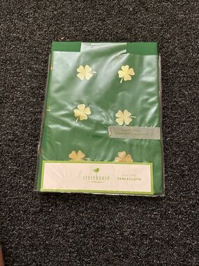 Spring Green Tablecloth with Gold Shamrock Print